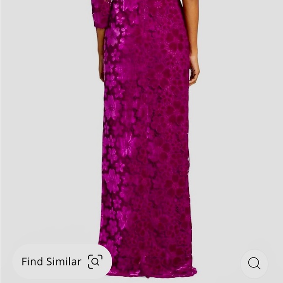 Theia gown, Simone one shoulder velvet lace long gown. - Picture 3 of 7